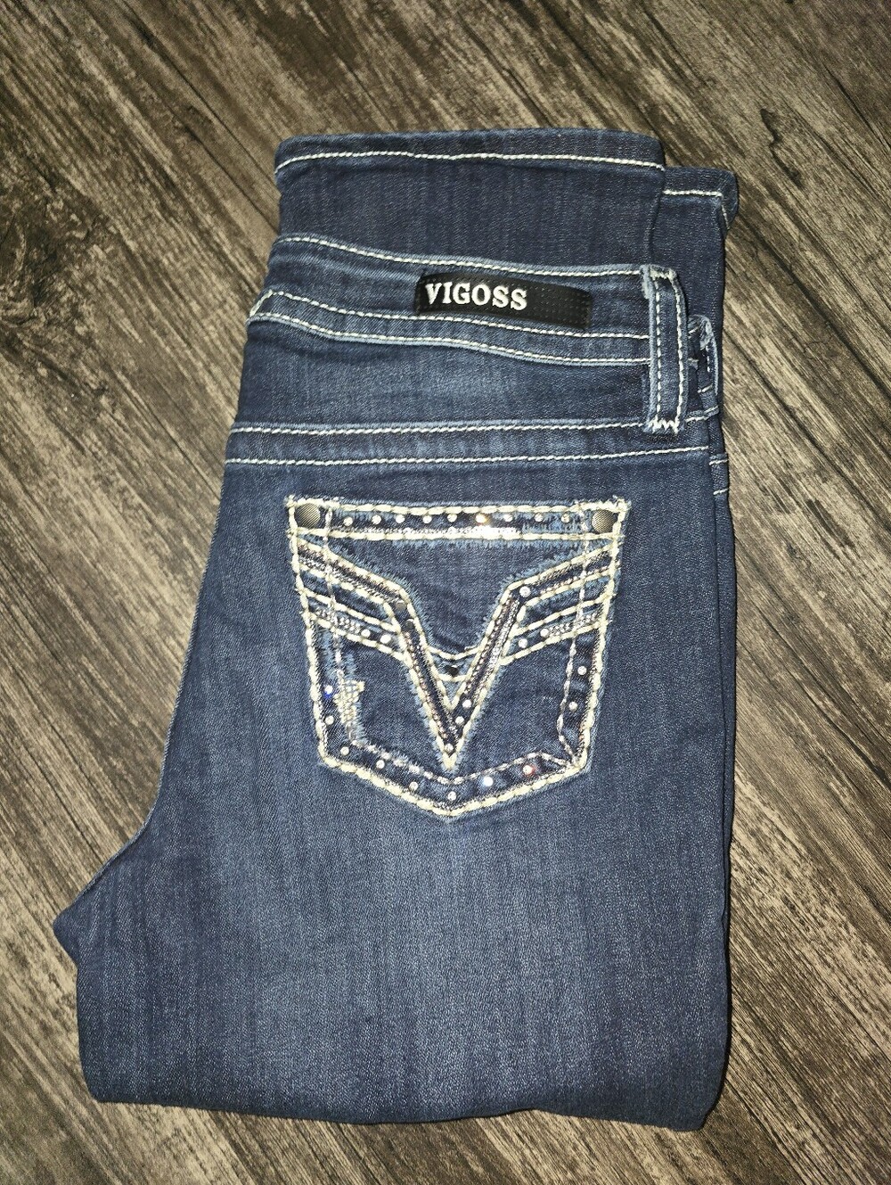 Vigoss Women's Dark Blue Skinny Jeans Cropped Size 10 Embellished